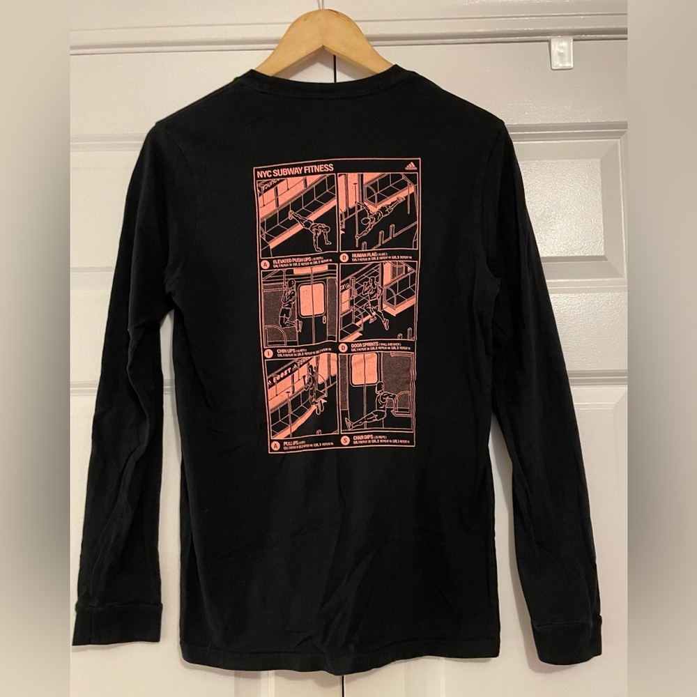 Adidas Mens Shirt Sz M Long Sleeve Crewneck NYC Subway Fitness Double Sided